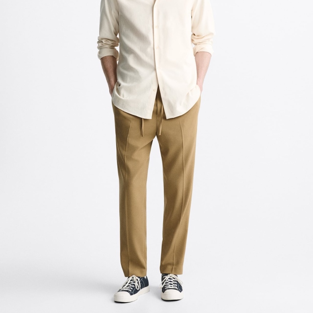 Zara JOGGER WAIST STRETCH PANTS, Olive Green